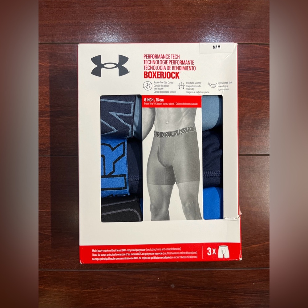 SEALED 3-Pack Under Armour Tech Boxer Brief Men Medium Blue 6 Inch UUSHJ823 480